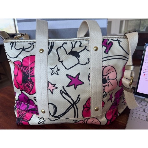 Coach Kyra Poppy F17148 Floral Gold Metallic Tote Shoulder Bag Y2K Vintage - Picture 1 of 15